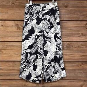 Christian Soriano XXL Linen Wide Leg Cropped Pants Tropical Print Black